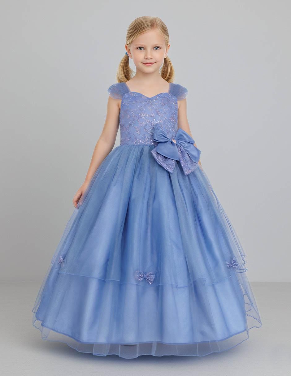 Vestido manga con pliegues para niña